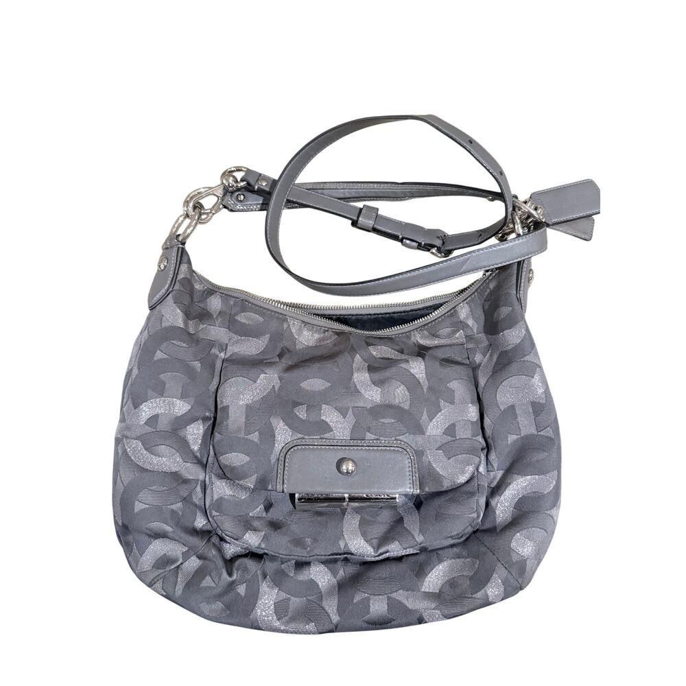 Coach Optic Signature Hobo Bag Gray Silver Jacquard Y2K Shoulder Crossbody
